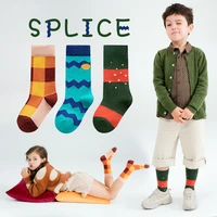 3pairs kids socks color patchwork pattern cotton baby boy girl socks breathable socks for autumn and winter