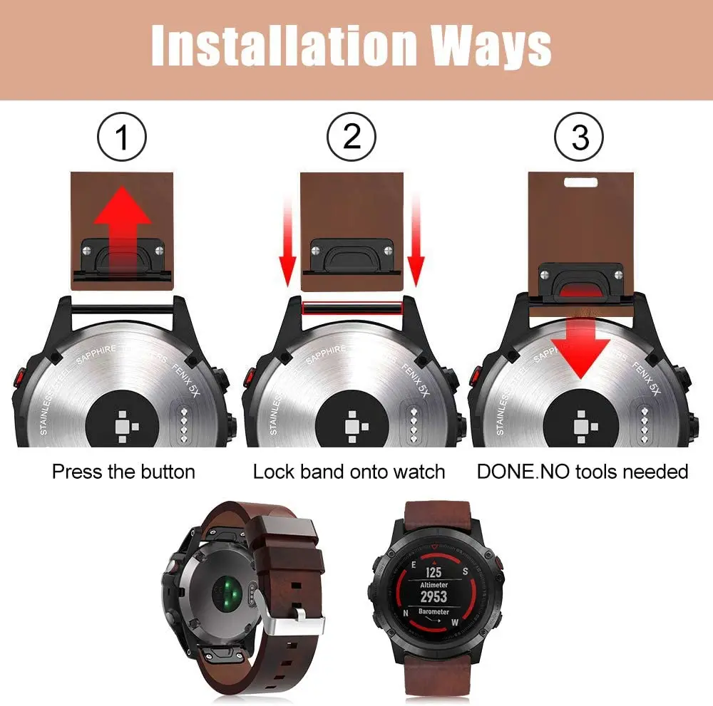 Кожаный ремешок для часов YAYUU Garmin Fenix 6/Fenix 5/5 Plus/Forerunner 935/945/подход S60/Quatix 5