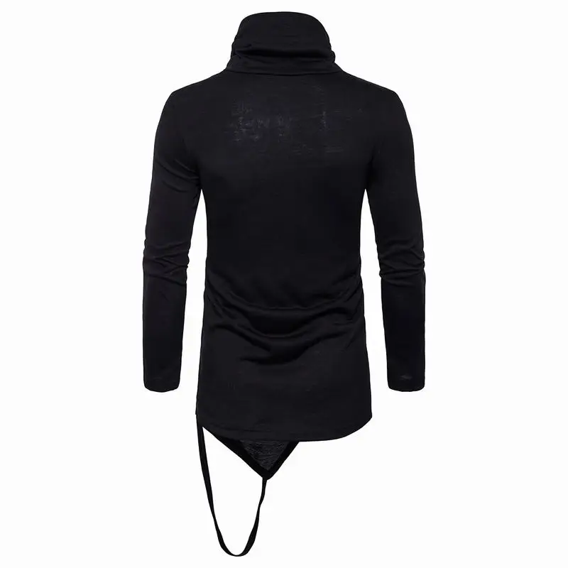 Новое поступление Мужская футболка с воротником Хомутом длинная Асимметричная