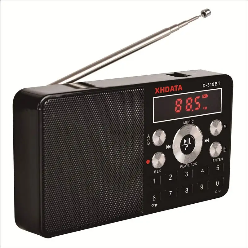 XHDATA D-318 BT FM стерео радио пластик Мини Черный Многофункциональный портативный радио Поддержка беспроводной телефонные звонки A-B Bluetooth радио