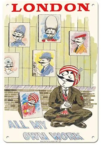 

London - All My Own Work - Maharajah Mascot Portraits - Air India - Airline c.1940s Metal Tin Sign