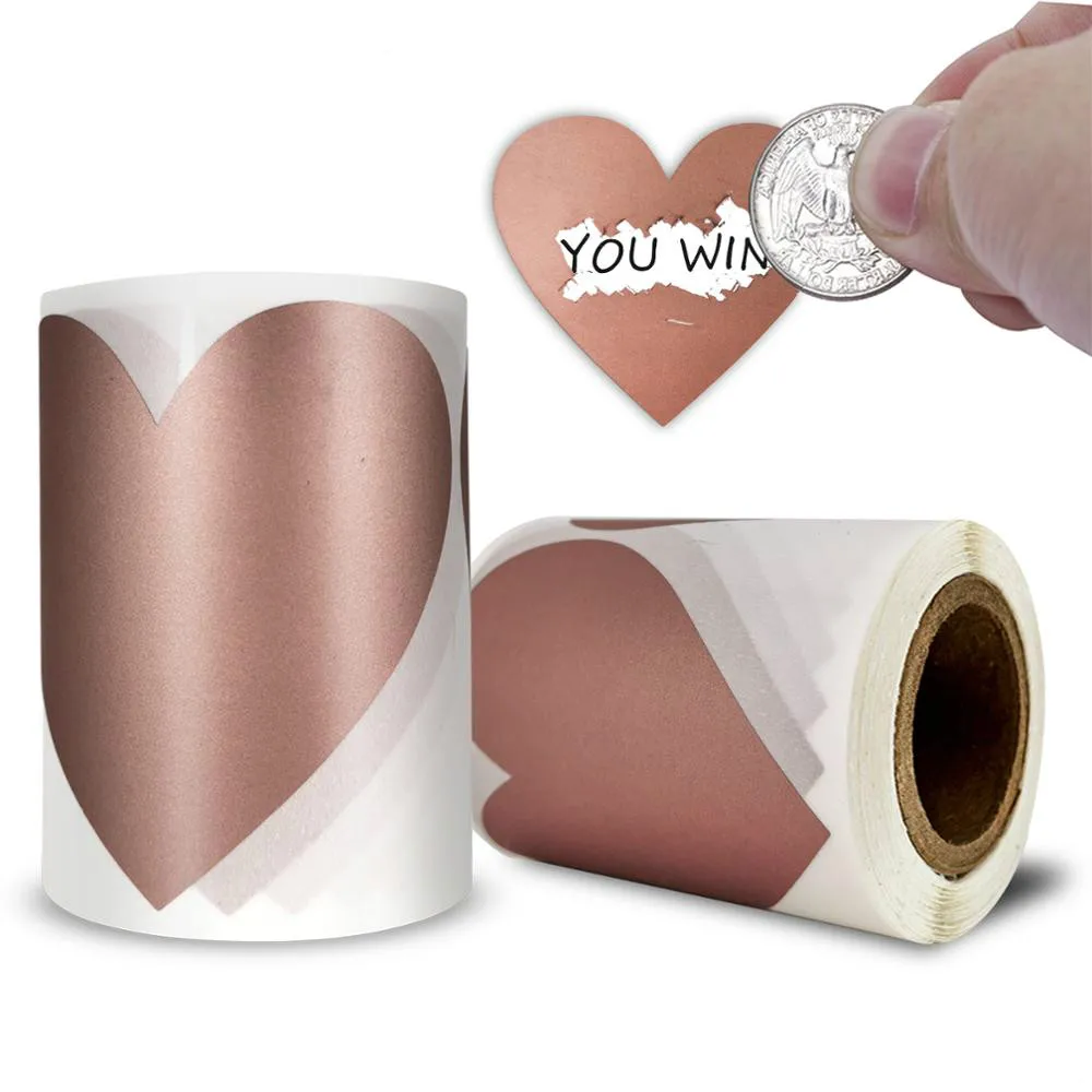 

100Pcs Heart Shape Rose Gold Scratch Off Stickers for Custom Game Party Decoration Activity Sticker Kids Gift Wedding Decoration