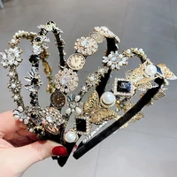 vintage luxury pearl crystal hairbands for women girls baroque elegant flower headwrap fashion party bride hair accessories