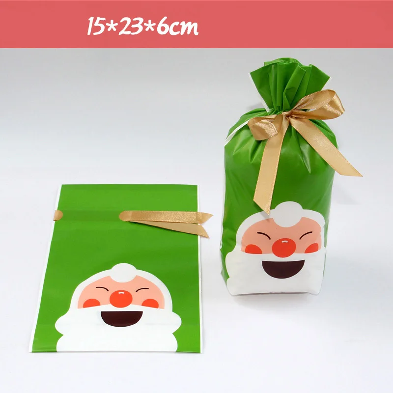 Green bottom santa 50 шт. веселая Рождественская лента с Санта-Клаусом, сумка на шнурке, сладости, вечерние упаковки, подарок, яблоко, упаковка для конфет и печенья, подарок на Рождество - Цвет: Green bottom santa