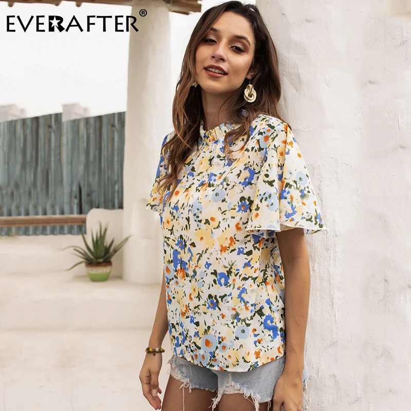 Женская блузка с принтом EVERAFTER разноцветная Свободная рубашка