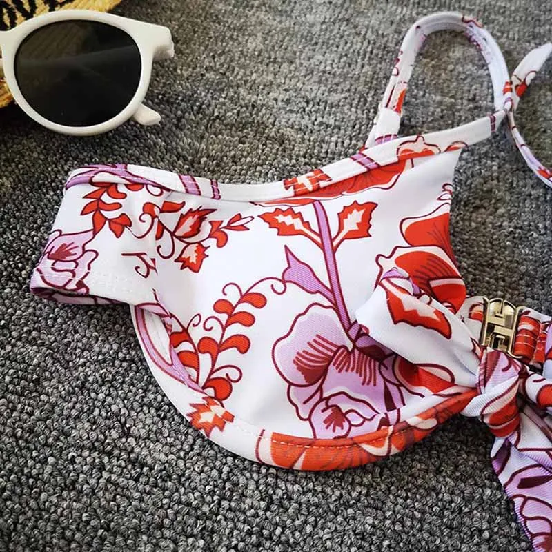 

2021 High Waist Women's Swimsuit Sexy Vintage Print Bikini Set Summer Push Up Bikinis Swimwear Biquini Beachwear