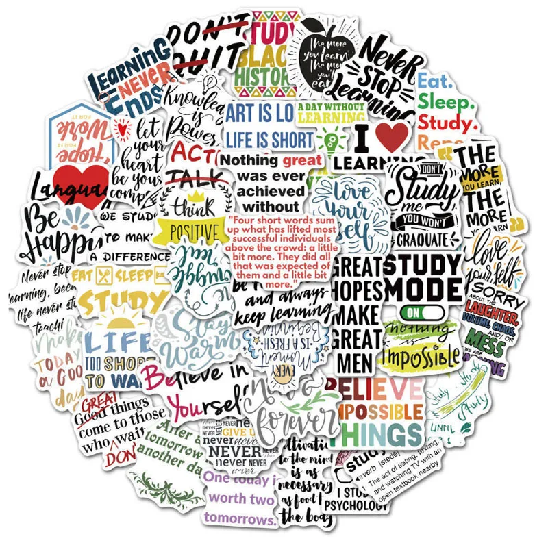 

50 pcs English learning slogan Graffiti Waterproof Skateboard Travel Suitcase Phone Laptop Luggage Stickers Cute Kids Girl Toys