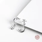 LKO настоящее серебро 925 пробы асимметрия милые серьги-гвоздики со звездой и Луной для девочек хрустальные серьги для женщин вечерние ювелирные изделия подарки