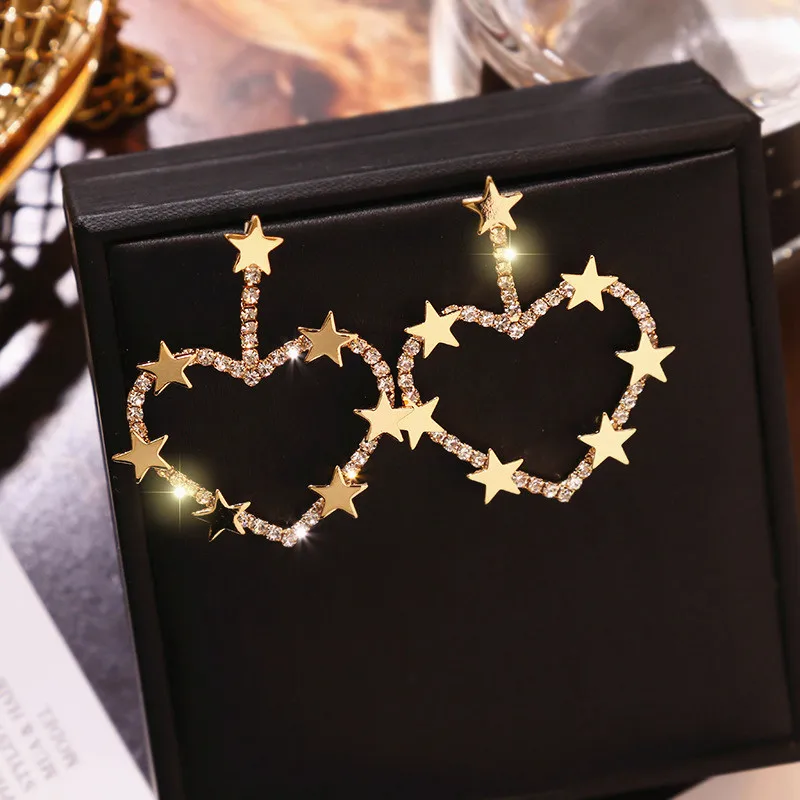 Новинка 2020 серьги капли в форме звезды сердца стразы для женщин трендовые