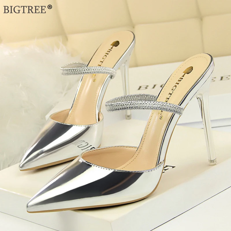 Женские шлепанцы серебристые золотистые босоножки с ремешком на щиколотке и