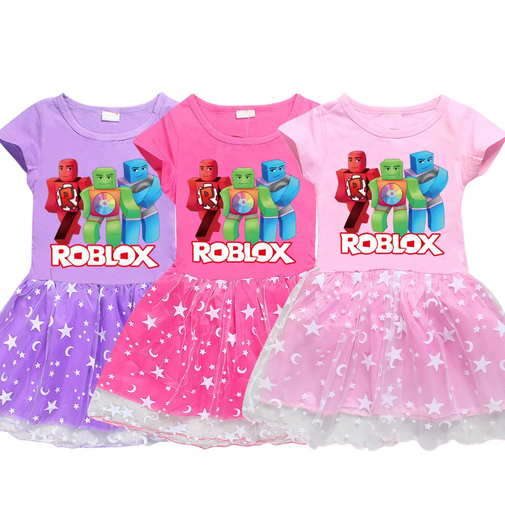 

Robloxing Princess Dress New Summer Girls Rainbow Stars Birthday Wedding Dresses 3-7Y Sweet Kids vestidos Children Clothes