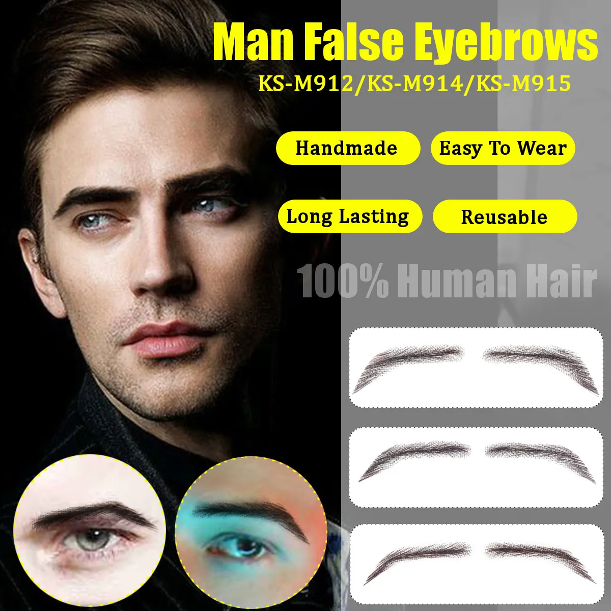 

Handmade Human Hair False Eyebrows Lace Base For Man For Party Wedding Cosplay Star Fake Eyebrow Synthetic Eyebrows