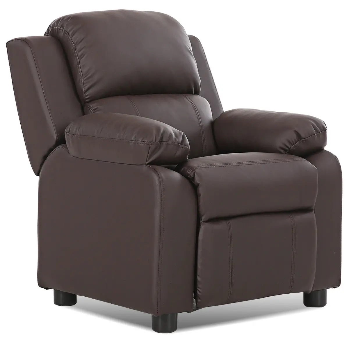 Brown Deluxe Padded Kids Sofa Armchair Recliner Headrest Children w Arms