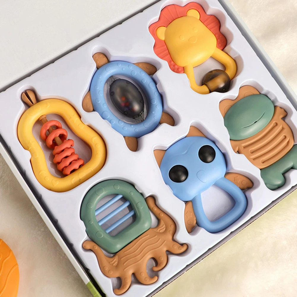 

10pcs Newborn Baby Handbell Rattle Toy Early Education Teether Appease Toys Baby Rattle Teether Toy Cute Animal Shape Rattle