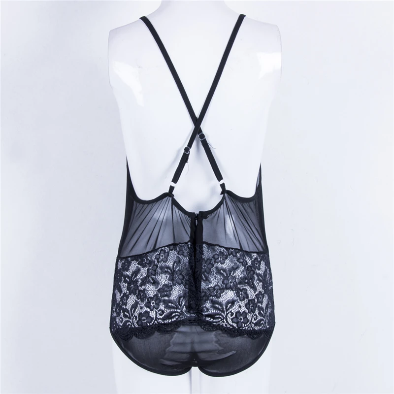 Sexy Lingerie Ladies Strappy Plunge Deep V Neck Sleeveless Bodysuit Full Lace See-through Bodycon Tops Erotic Sex Costume images - 6