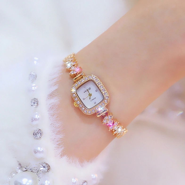 

Rectangle dial Woman watches Shell dial Pearl watches Quartz watch dress bracelet diamond watches Small watches New Top Brand