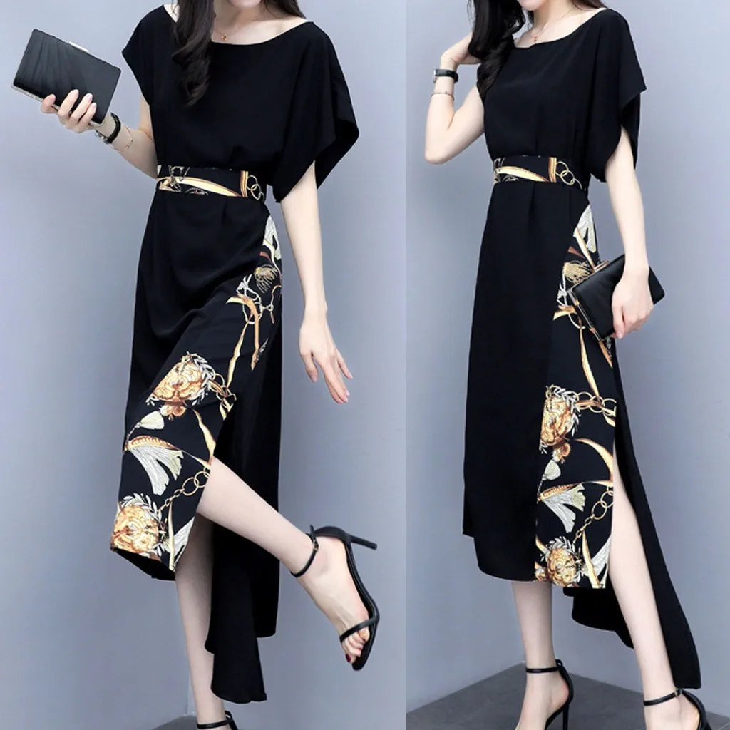 Платье женское летнее с круглым вырезом и коротким рукавом|Женские платья| |