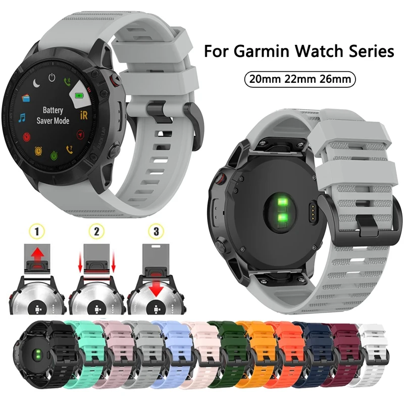 

Ремешок силиконовый для наручных часов, быстросъемный браслет для Garmin Fenix 5 6 3 HR, Garmin Fenix 5S 6S 5X 6X Plus Pro, 20 мм 22 мм 26 мм