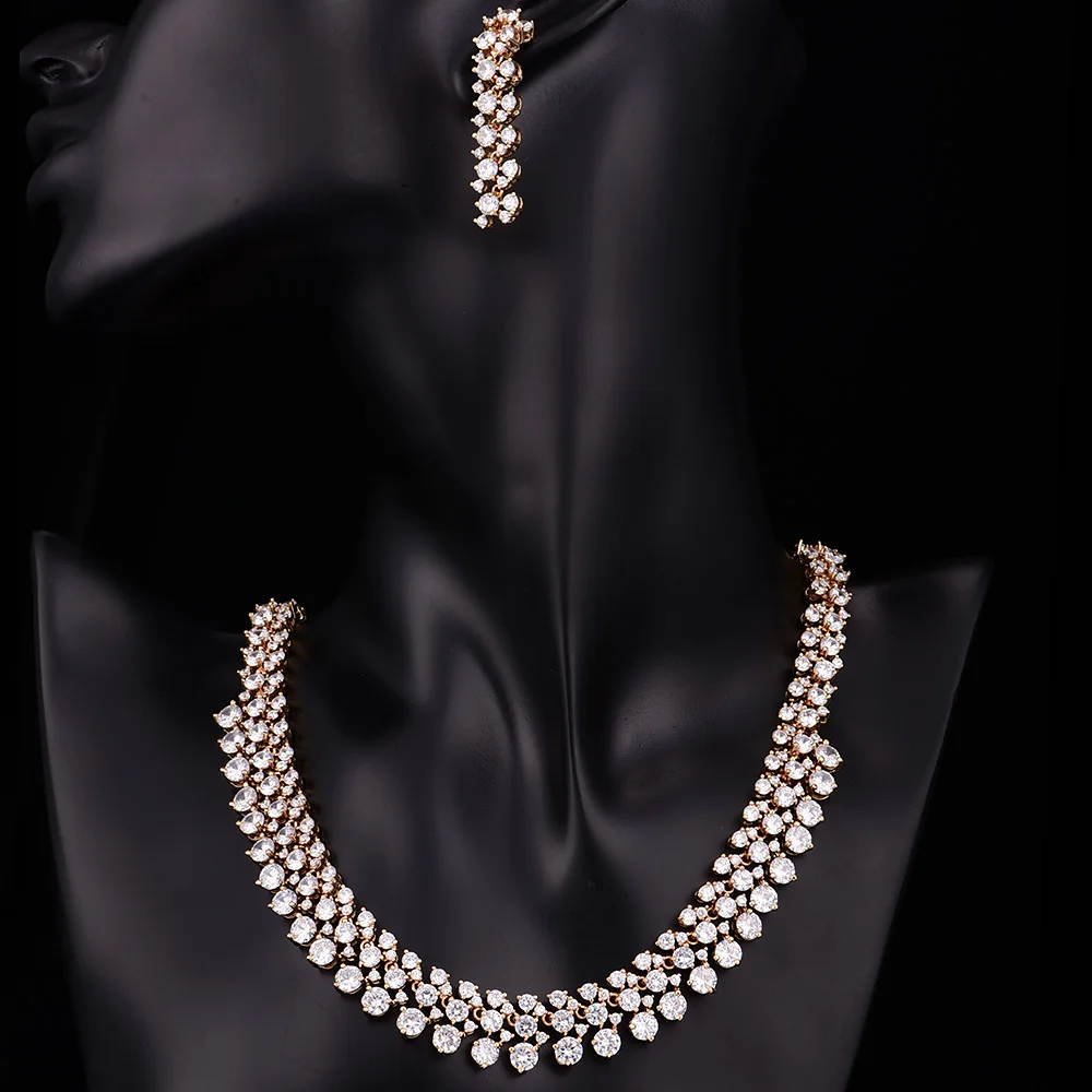Новое поступление, золотые кубические циркониевые Ювелирные наборы невесты, свадебное ожерелье, серьги, наборы для женщин, Bijoux Mariage CZL-6132