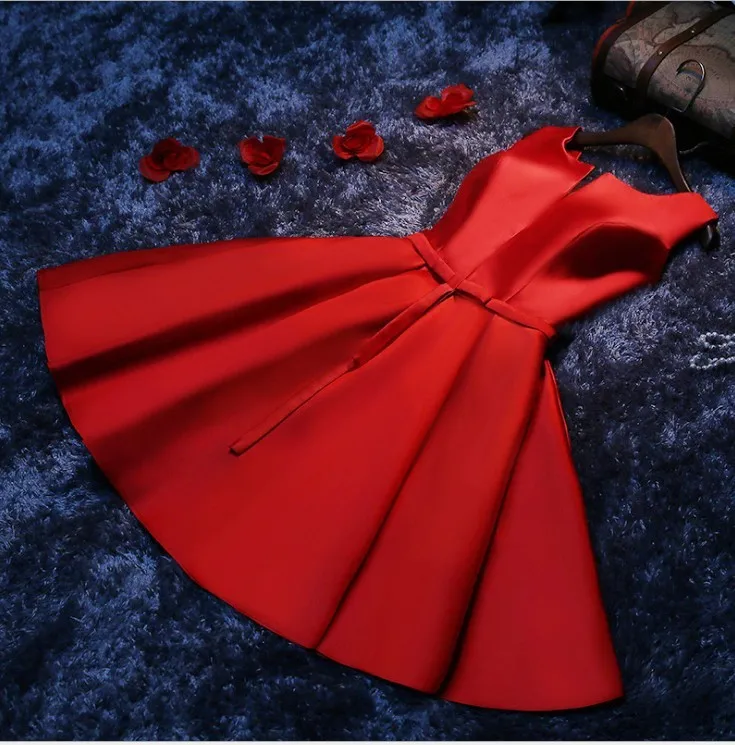 red Ever Pretty Плюс Размер красное домашнее платье с v-образным вырезом из сатина А-силуэта с v-образным вырезом Vestido Graduacion Corto Mujer - Цвет: red