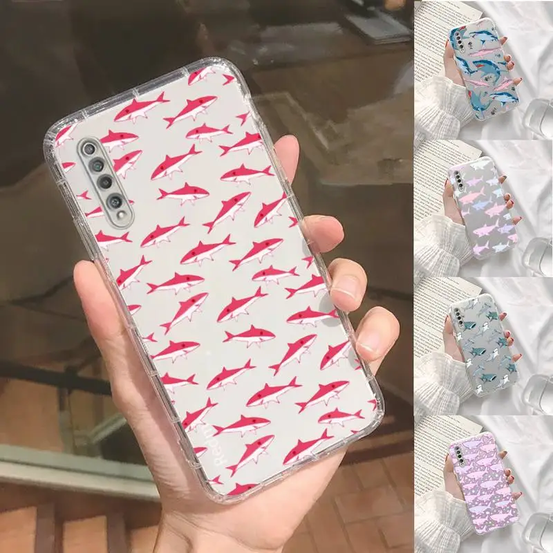 

cartoon shark animal Pink blue Phone Case Transparent For Xiaomi Redmi note 3 9 7 4 8 8T 10 CC9E 11ULTRA T lite PLAY pro 4G 5G