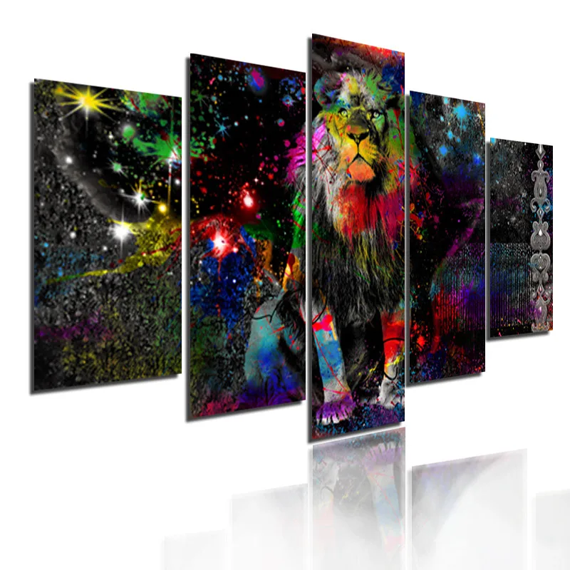 

Colorful Animal Lion Home Decoration Painting 5Pcs Wall Art Bedroom Living Room Wall Decoration Painting Frameless Style