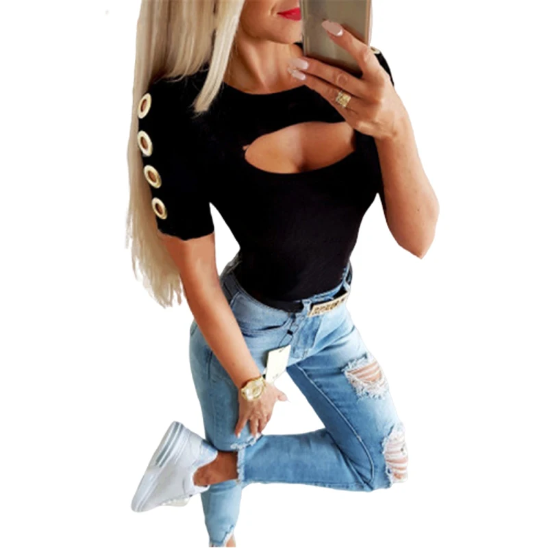 

2020 Women Clothing Summer O Neck Hollow Out Short Sleeve T-shirt Ladies Slim Casual Streetwear Bottoming Tops Tee SJ5768M