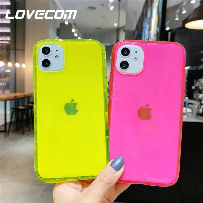 Флуоресцентный телефонный чехол LOVECOM для iPhone 14 Pro 13 12 11 Pro Max XR X XS Max 7 8 Plus, неоновый противоударный мягкий прозрачный чехол из ТПУ