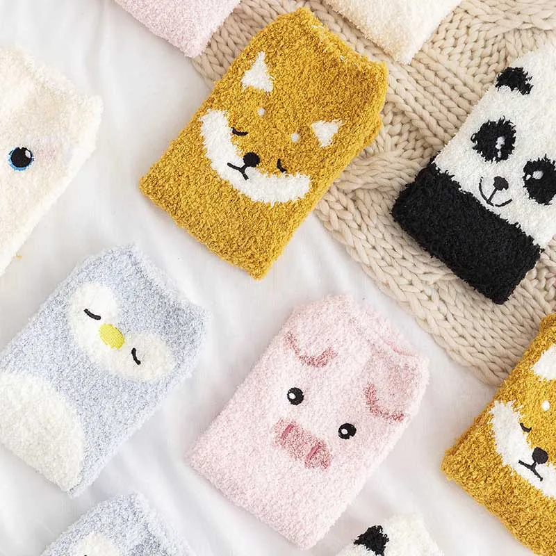 [HEPOSCKONE]Cute Animal Panda Penguin Floor Socks Women Christmas Warm Funny Calcetines Mujer For Ladies Girl's Gifts | Женская