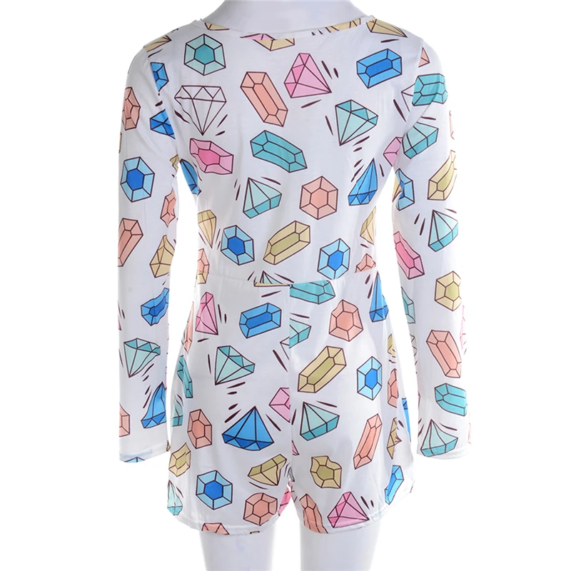 

New Summer Printed Playsuit Romper Women's Lady Sexy Romper Long Sleeve Bodycon Casual Jumpsuit Romper Shorts Leotard Home Wear