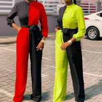 women sets fashion clothing lady skinny jumpsuits set casual contrast color club wear jumpsuits color patchwork matching set