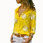 Блузка женская шифоновая с принтом и длинным рукавом, топ на пуговицах, рубашка с лацканами, весна-лето 2021 размера плюс