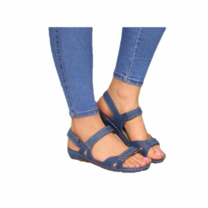 

New Large Size Wedge Heel Flat Women Sandals with Velcro Buckle Female Roman Shoes Solid Color Casual Fish Mouth Women's Shoes