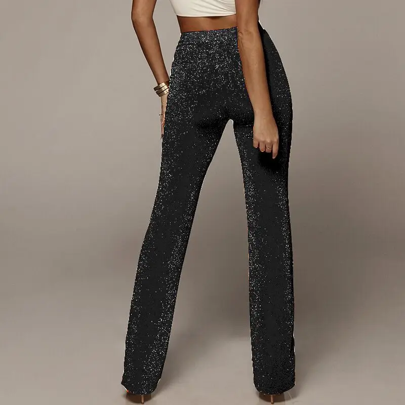 

Newest Women Pants Solid Glitter Sparkle Bling Trousers 2019 Autumn Winter Fashion Office Lady Black Wide Leg Pants