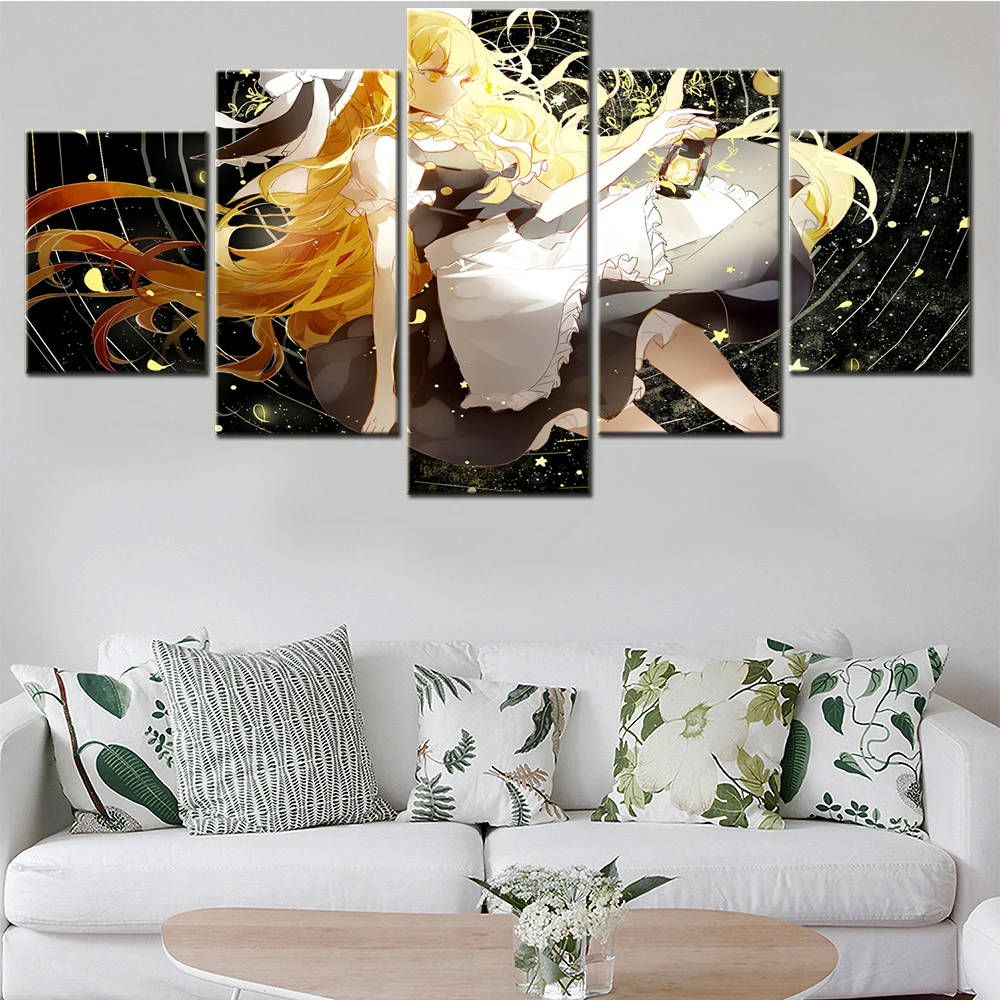 

5 Piece Painting Canvas Japan Cartoons Anime Iantern Kirisame Girl Posters Living Room Modern Wall Art Decoration Home Pictures