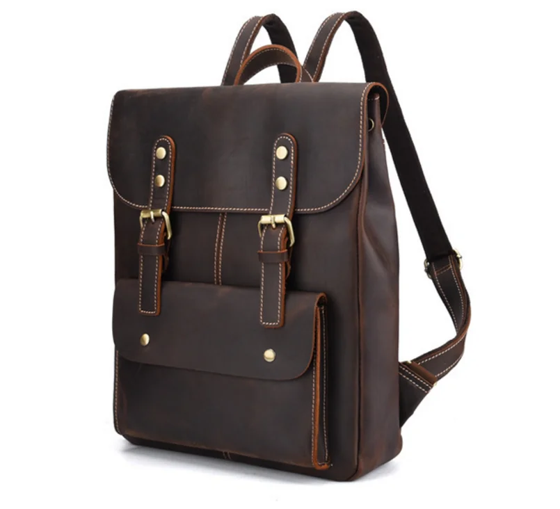 Модный мужской рюкзак crazy horse из натуральной воловьей кожи винтажный стильный