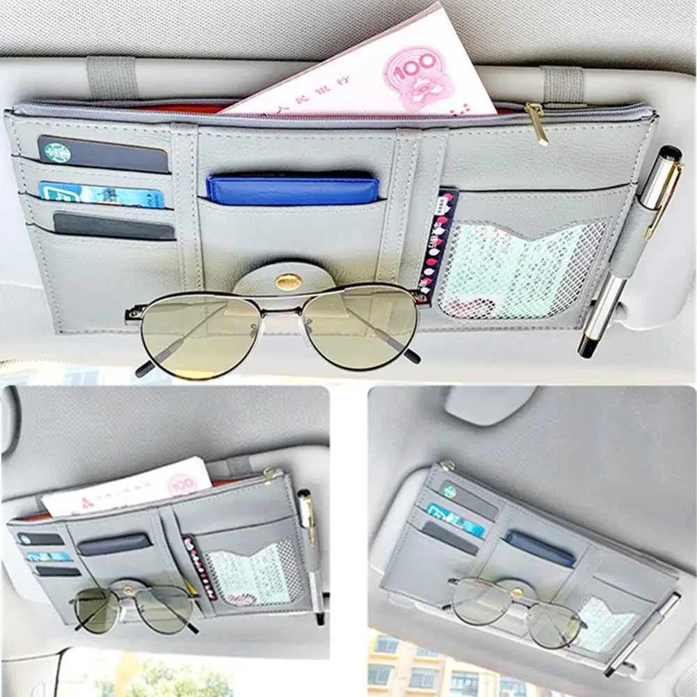 New Car Sun Visor Organizer Storage Holder Car Styling Visor Clip Sunglasses Holder Card Ticket Storage Bag Pouch Car Organizer