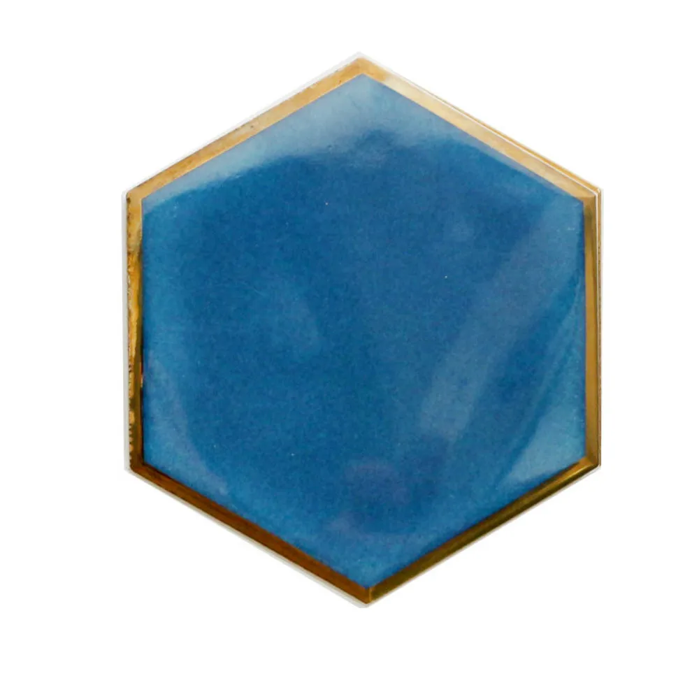 1 шт., скандинавские шестигранные Позолоченные керамические подставки, теплоизоляционные подставки, фарфоровые коврики, коврики, украшение стола - Color: Dark blue