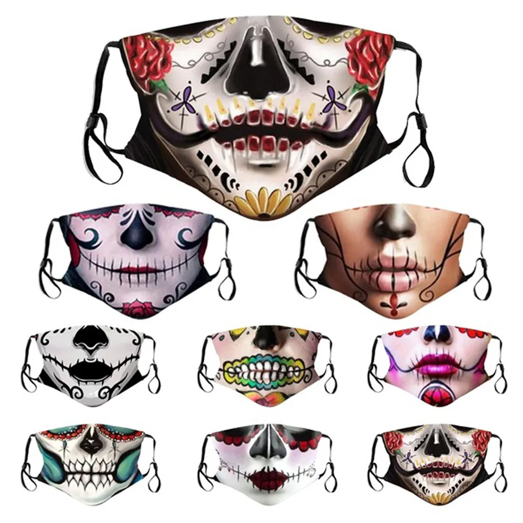 Halloween Face Mask 3D Skull Print Mascara Gripe Funny Washable Mouth Masks Casual Cotton Fabric Adult Cover Mondmasker | Дом и сад