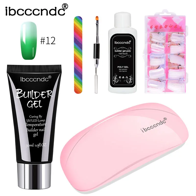 30g Poly Gel Kits French Nail Art Temperature Color Change Gel Nail Tip Form Crystal UV Gel Polygel Slice Brush Slip Solution
