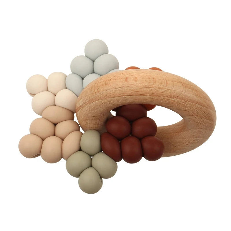 

Baby Silicone Teether Gym Play Beech Wood Ring Teething Bracelet Montessori Toys