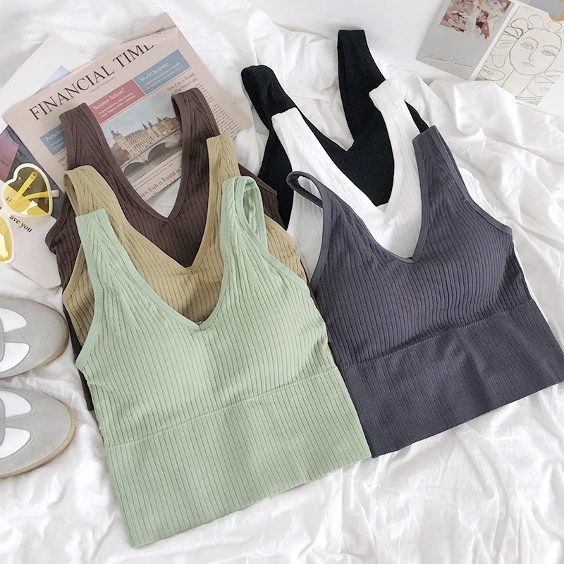 

Athletic Girl Underwear Padded No Steel Ring Comfortable Knitted Underwaist Beauty Back tank top women