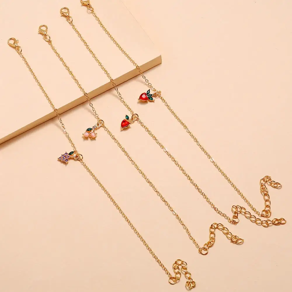 Sindlan 4 шт. набор золотых фруктовых браслетов для женщин милые с красочными