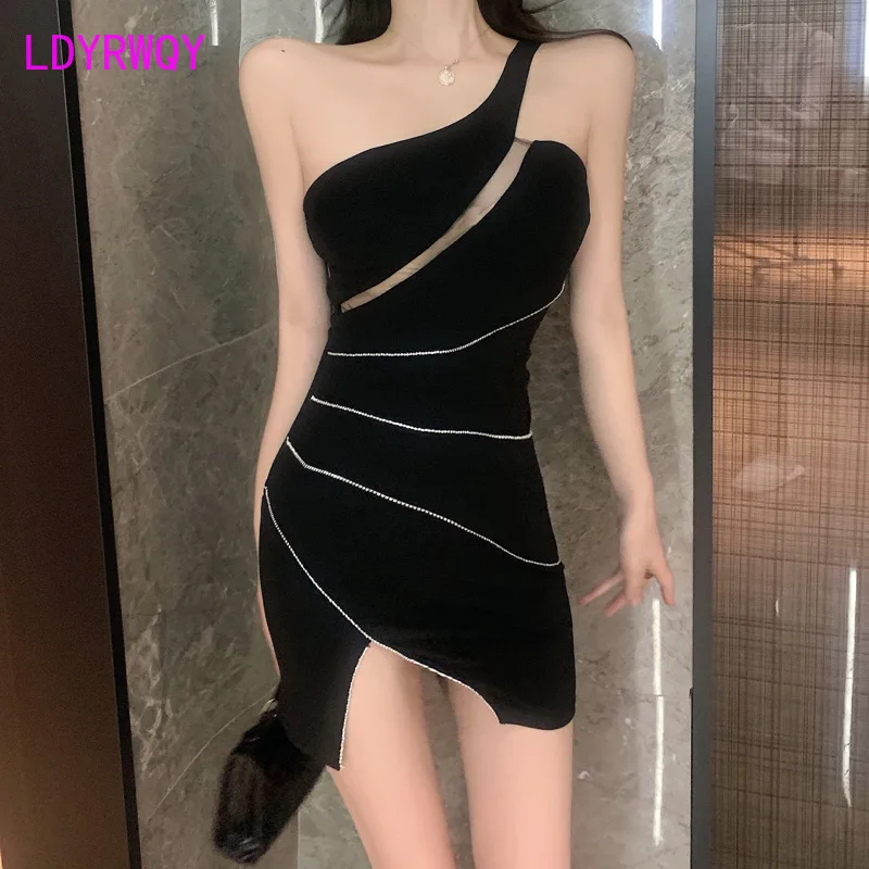 LDYRWQY 2021 г. летнее сексуальное облегающее платье для ночного клуба с косым плечом