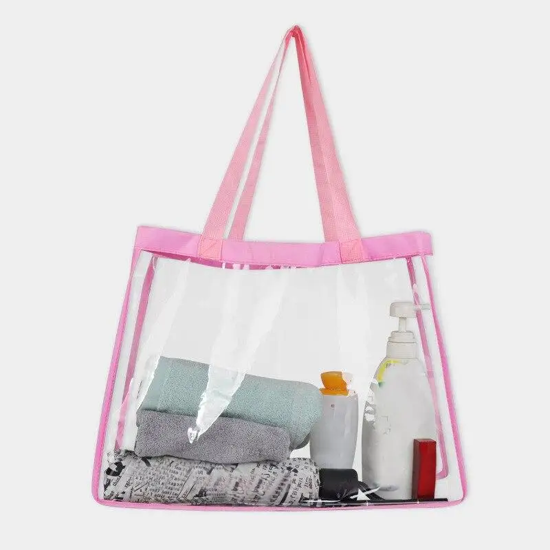 

1pc Transparent Women Shopping Bag Portable Handbag PVC Clear Beach Tote Bag Girls Shoulder Bath Wash Makeup Bag Travel Handbags