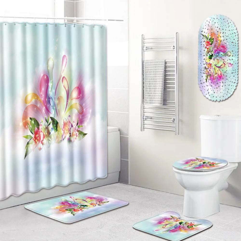 

Shower Curtain Bathroom Mat Combination Five-Piece Set Toilet Carpet Shower Room Mat Mat foot rest bathroom mats and rugs