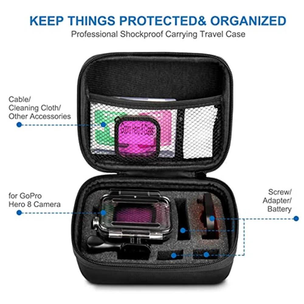 Для Gopro hero 8 комплект EVA чехол из закаленного стекла водонепроницаемый корпус