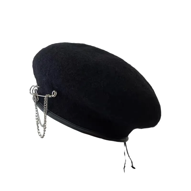 

Autumn Winter Pin Chain Beret Hats for Women Fashion Hip Hop Painter Hat Ladies Girl Outdoor Travel Octagonal Hat Shade Berets