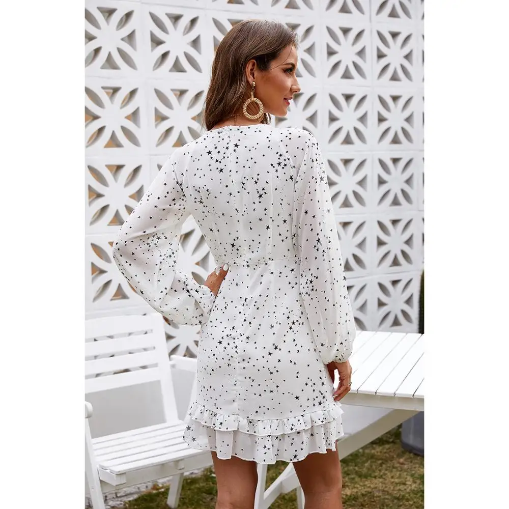 

European and American spring and autumn high-quality women's satin luxury fashion printed pleated skirt fresh long-sleeved dress