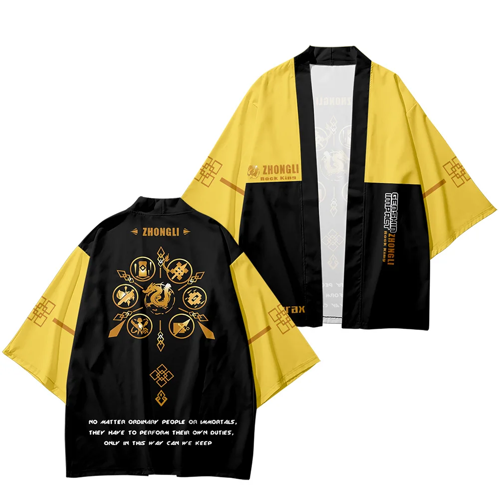 

Loose Genshin Impact Kimono Zhongli Yukata Men Women Cardigan Blouse Haori Obi Asian Anime Clothes 3D Harajuku Japanese Kimono